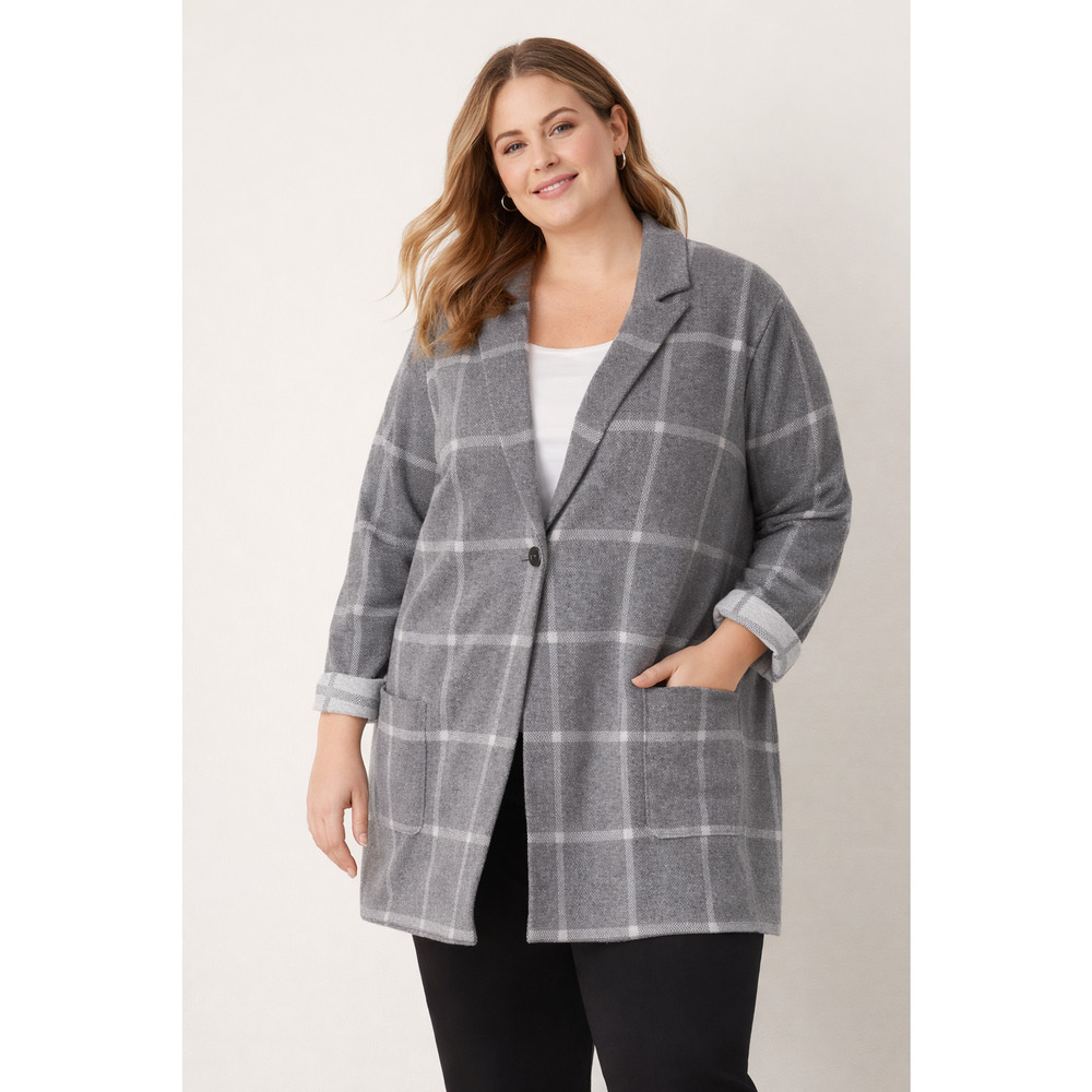 J.Jill Gray Plaid Knit Blazer Jacket 4X NWT Plus Size Windowpane
